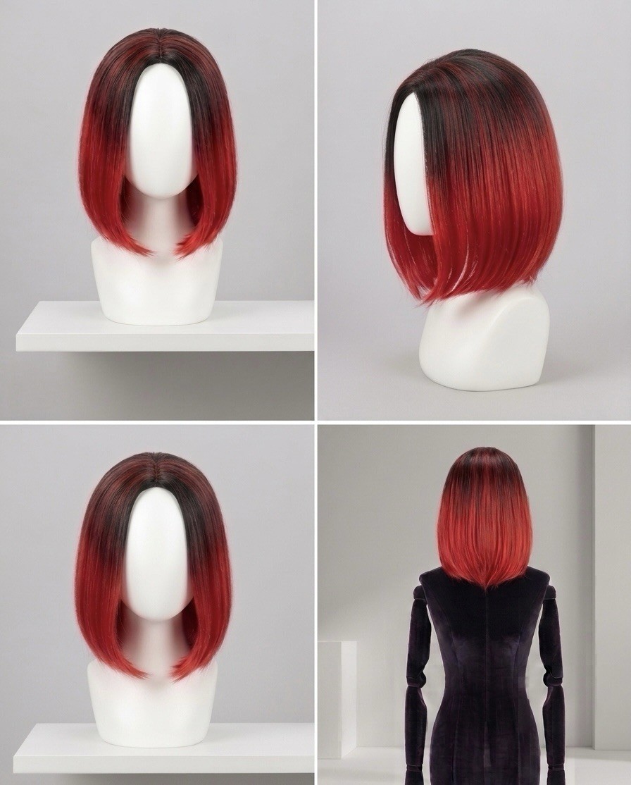 10 Inch Stylish Short Red & Black Ombre Bob Wig – Realistic Synthetic Fiber