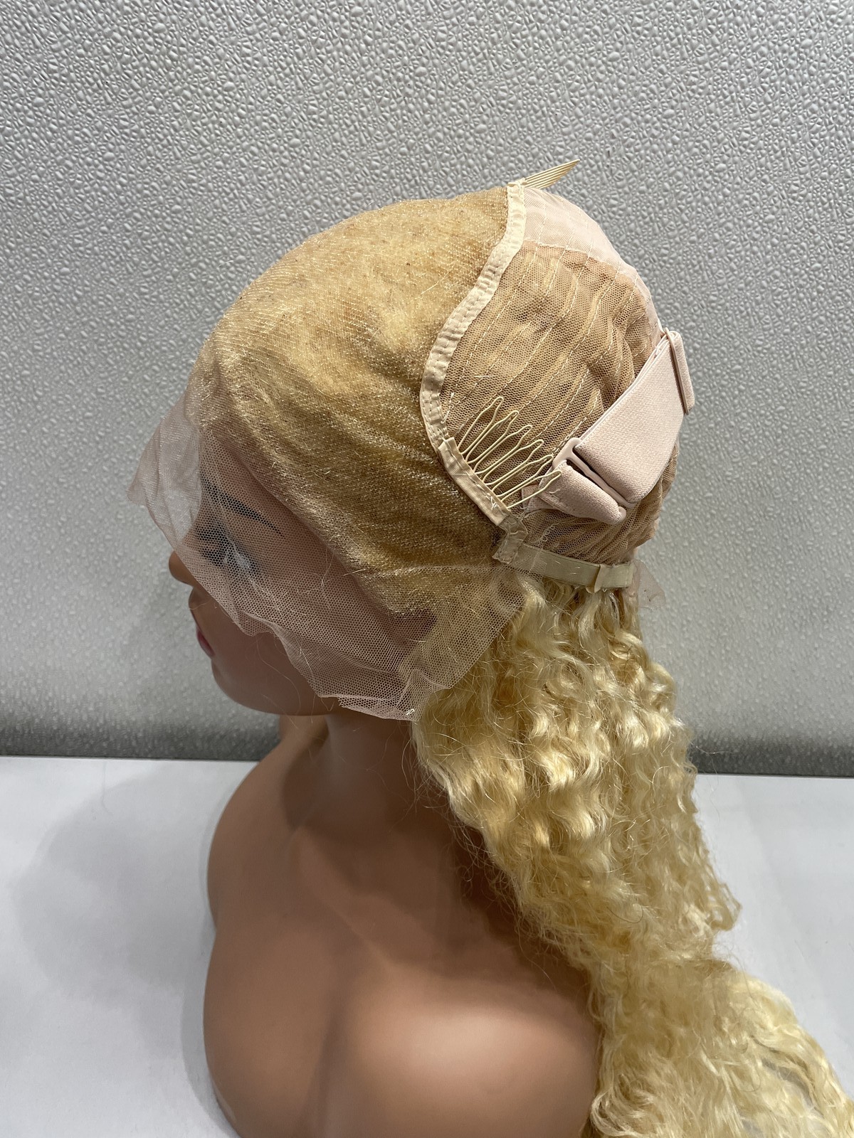 613 Blonde Curly Human Hair Blend 13×6 Lace Front Glueless Wig, 32”