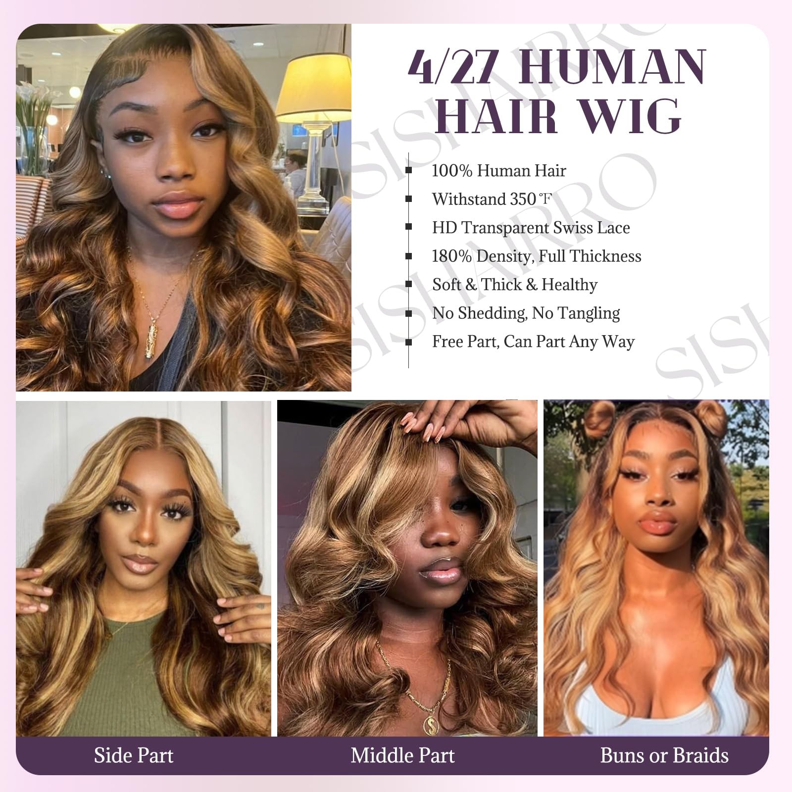 Highlight Lace Front Wig Human Hair 28 Inch Body Wave 13×6 Honey Blonde Human…