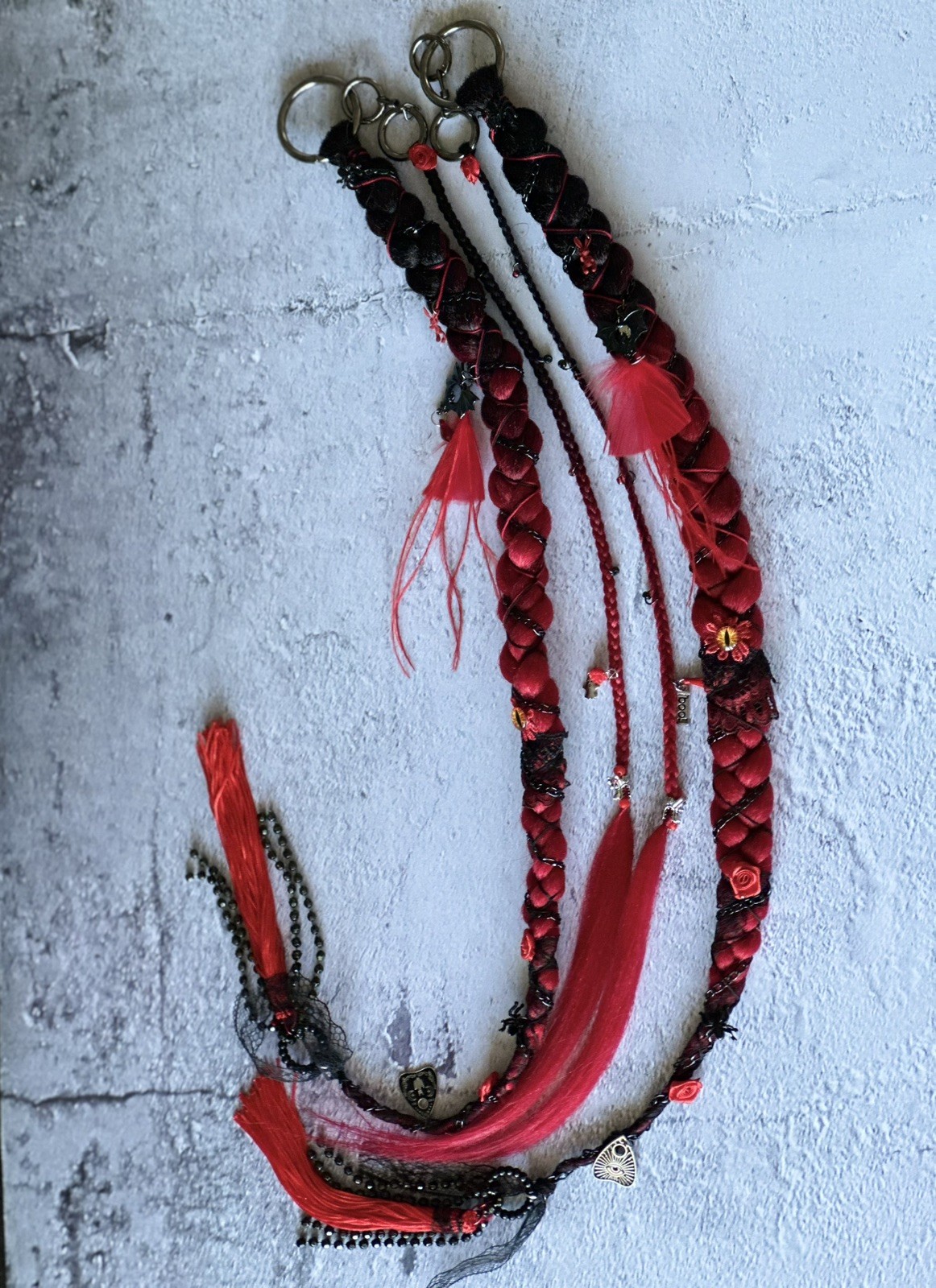 braids on rings and carabiners made of kanekalon Halloween