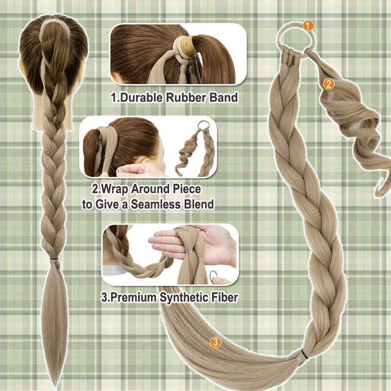 Braid Ponytail Extension w/ Elastic Tie Straight Wrap Around Braid Pony Tail 34″