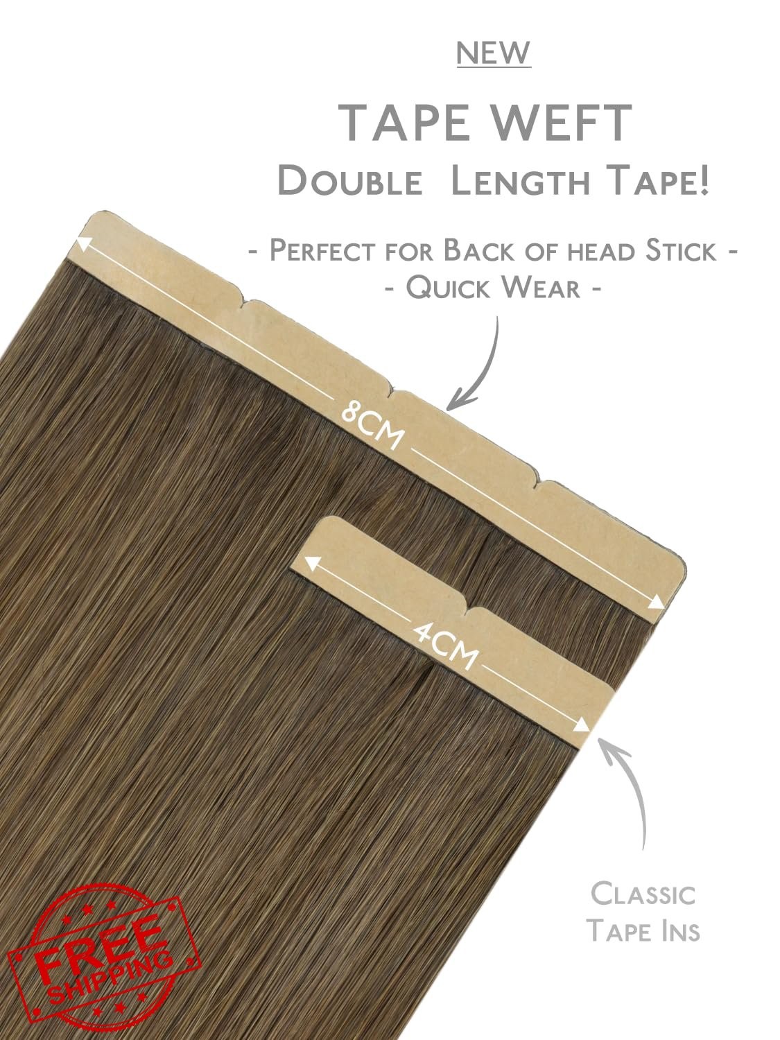 Wennalife 8cm Tape Ombre 16 Inch Walnut Brown Ash Blonde