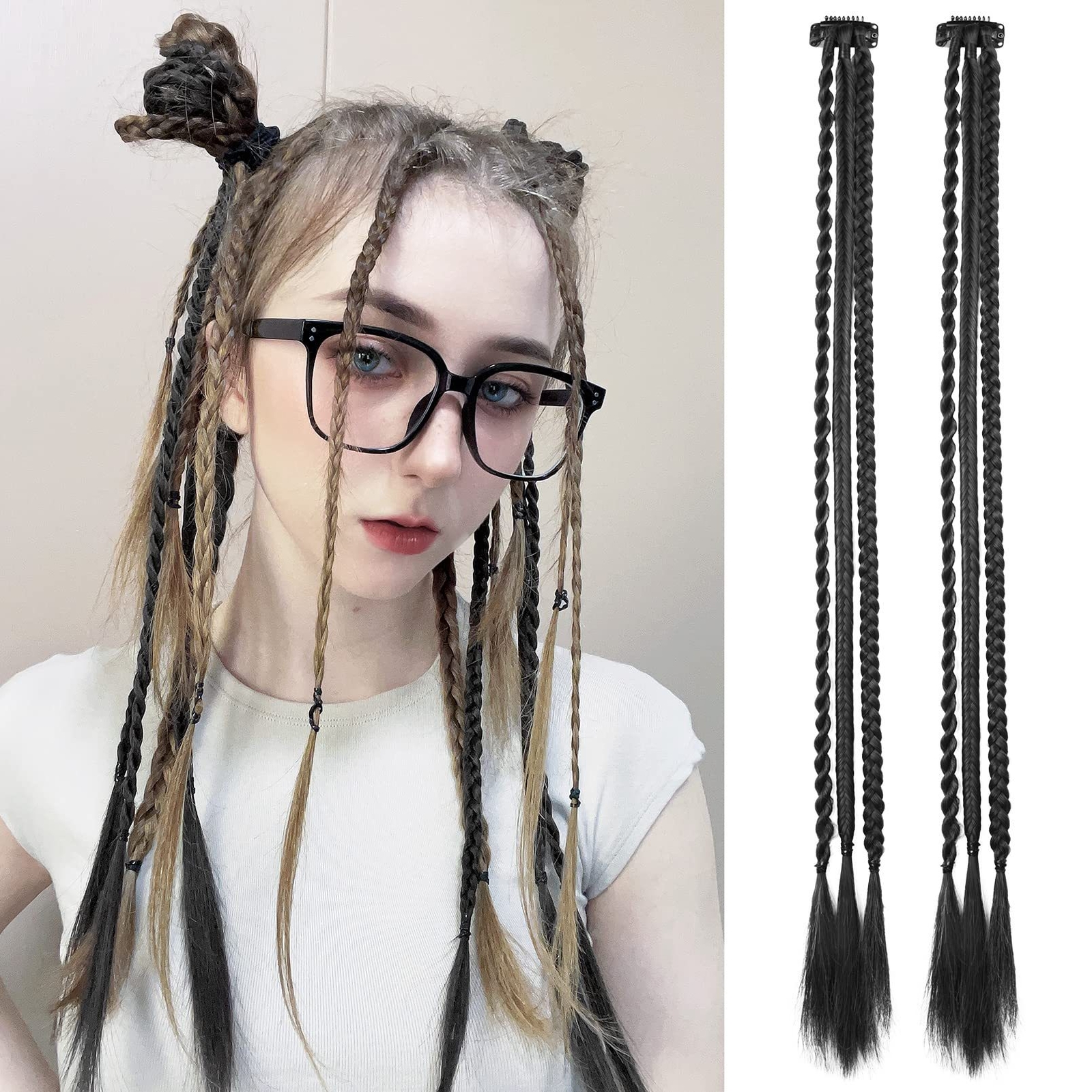 Clip in Box Braids Ponytails Twist Braids Front Bangs Clip On Hair Extensions