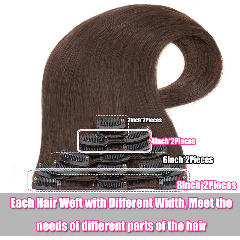 100% Clip In Remy Human Hair Extensions Full Head Black/Brown/Blonde Straight
