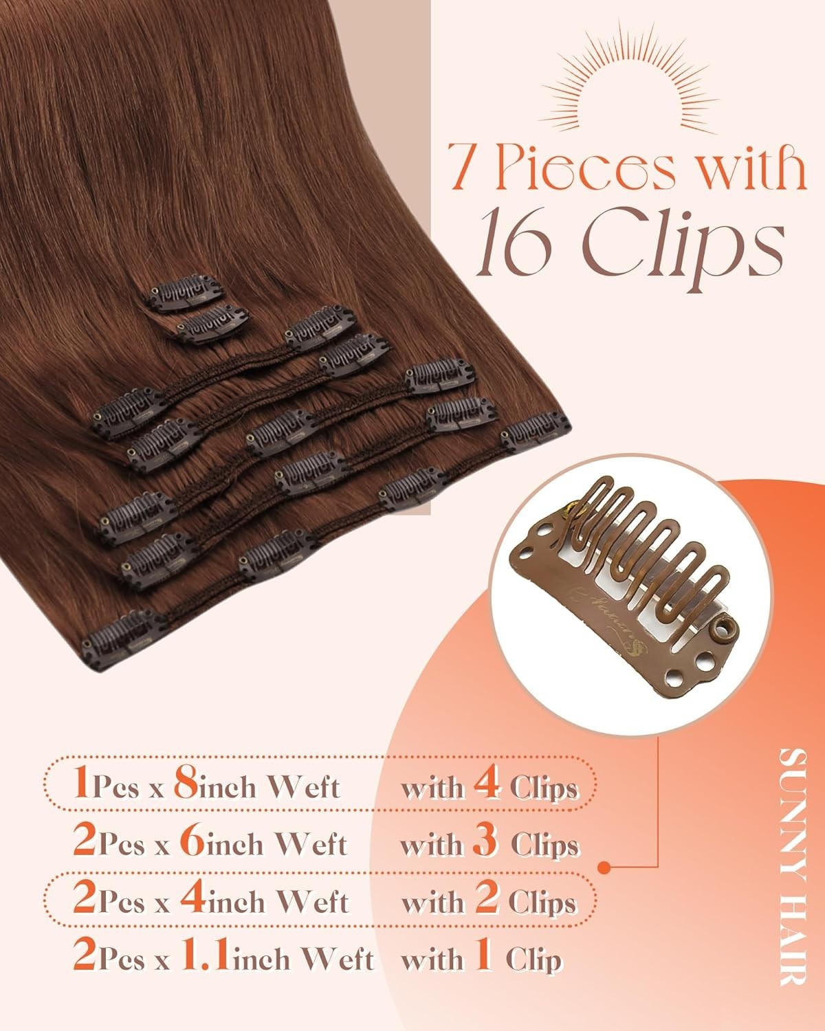 Sunny Hair CLIP-IN 24″ Auburn Brown Human Hair Extensions – CP 33