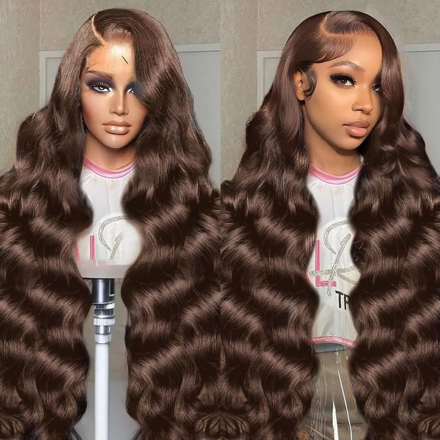 30″ Chocolate Brown Body Wave Lace Front Wig 200 Density HD Human Hair, Pre-Pluc