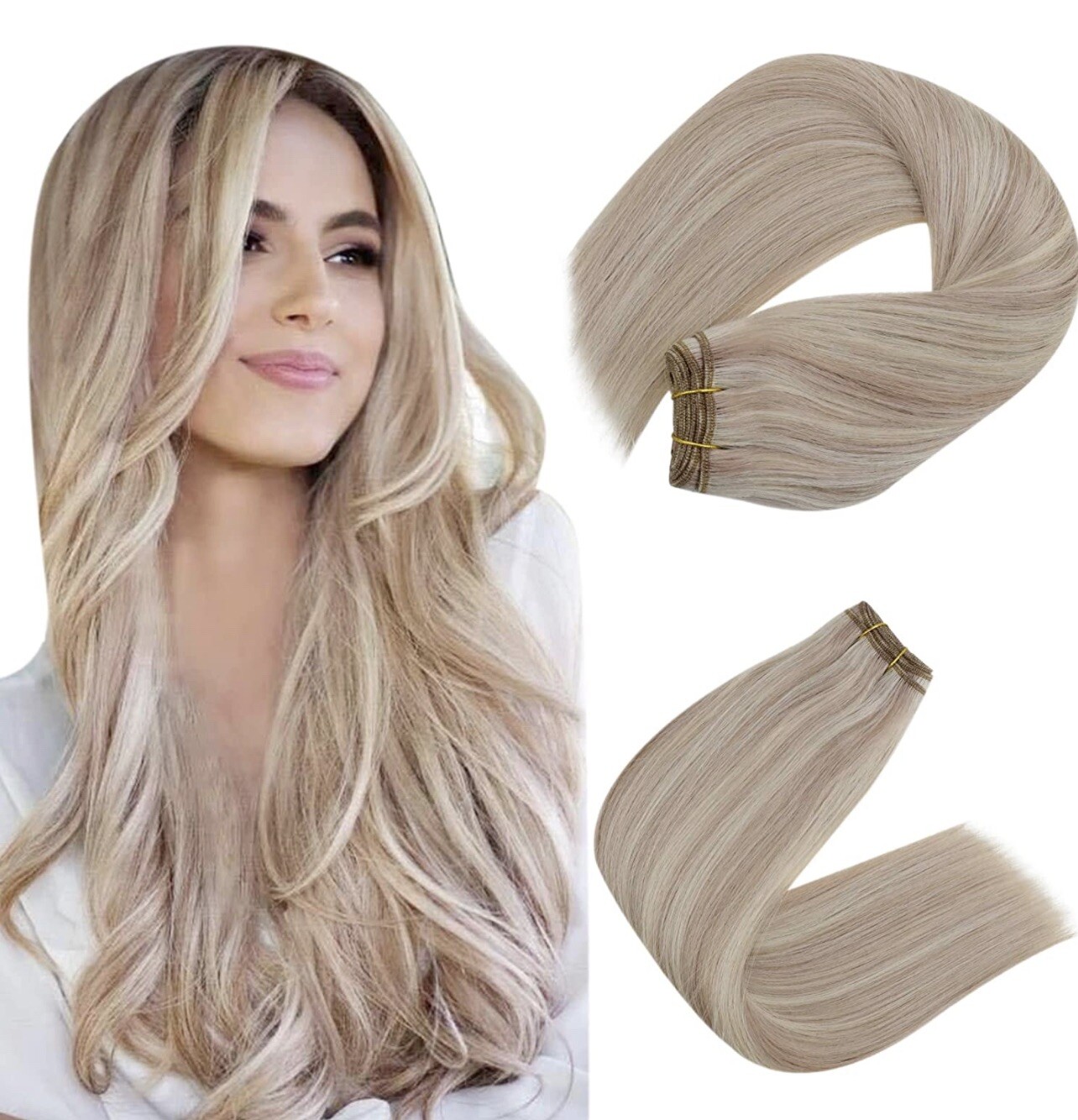 Easyouth Ash Blonde Sew in Hair Extensions Human Hair 12inch 70g