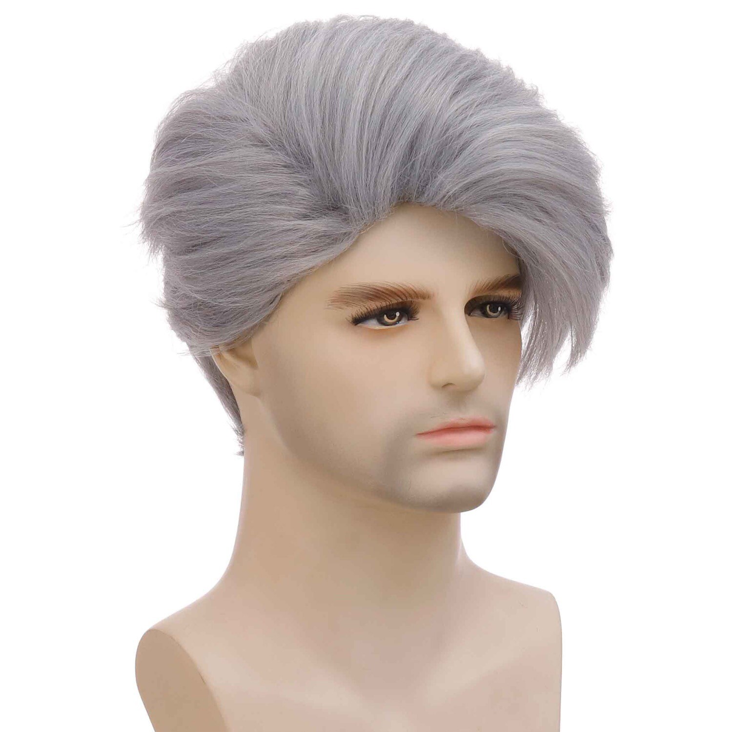 Men’s 10in Short Straight Gray Wig Heat Resistant Synthetic Full Cosplay Party