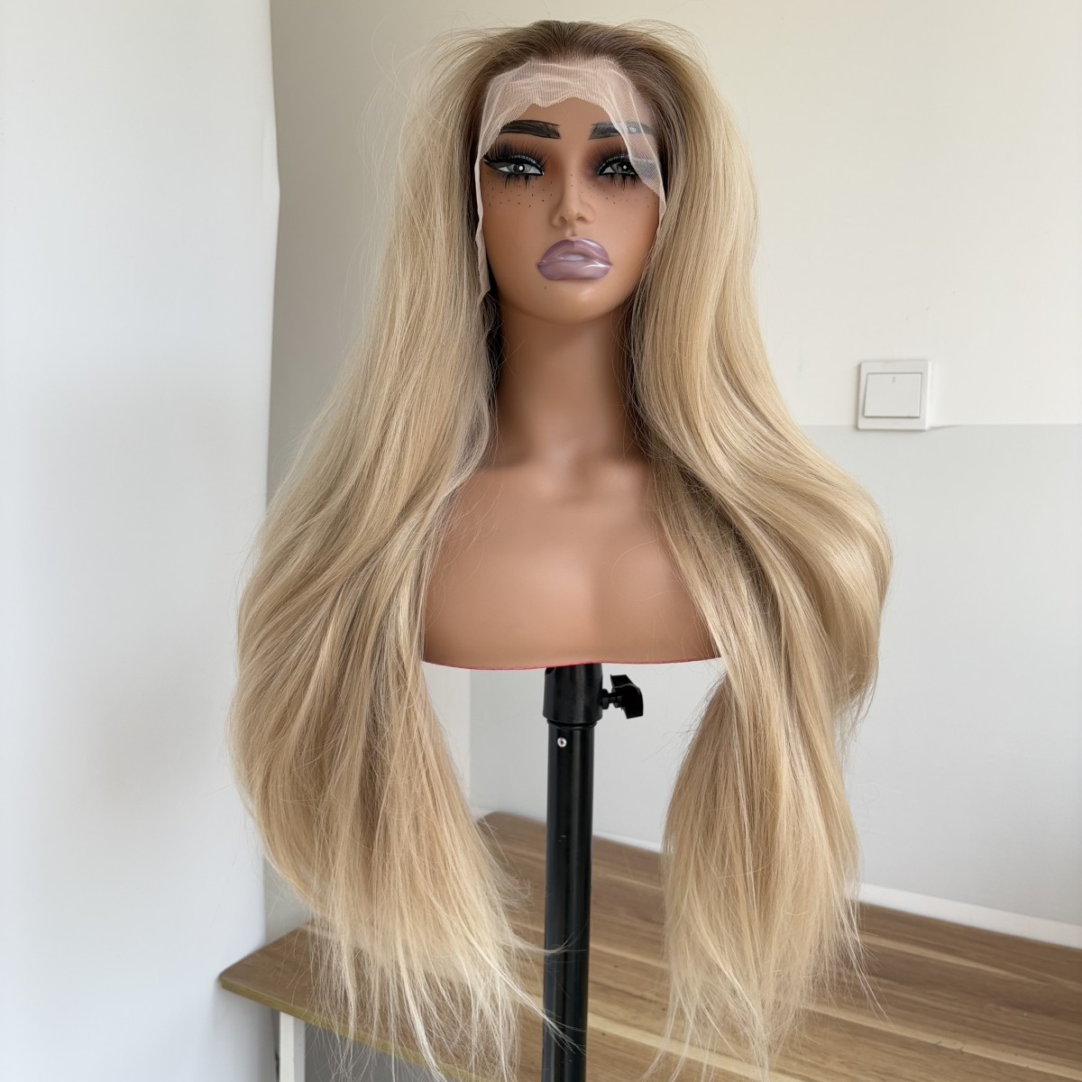 Brown Blonde Heat Resistant Synthetic Hair Long Straight Frontal Lace Wig