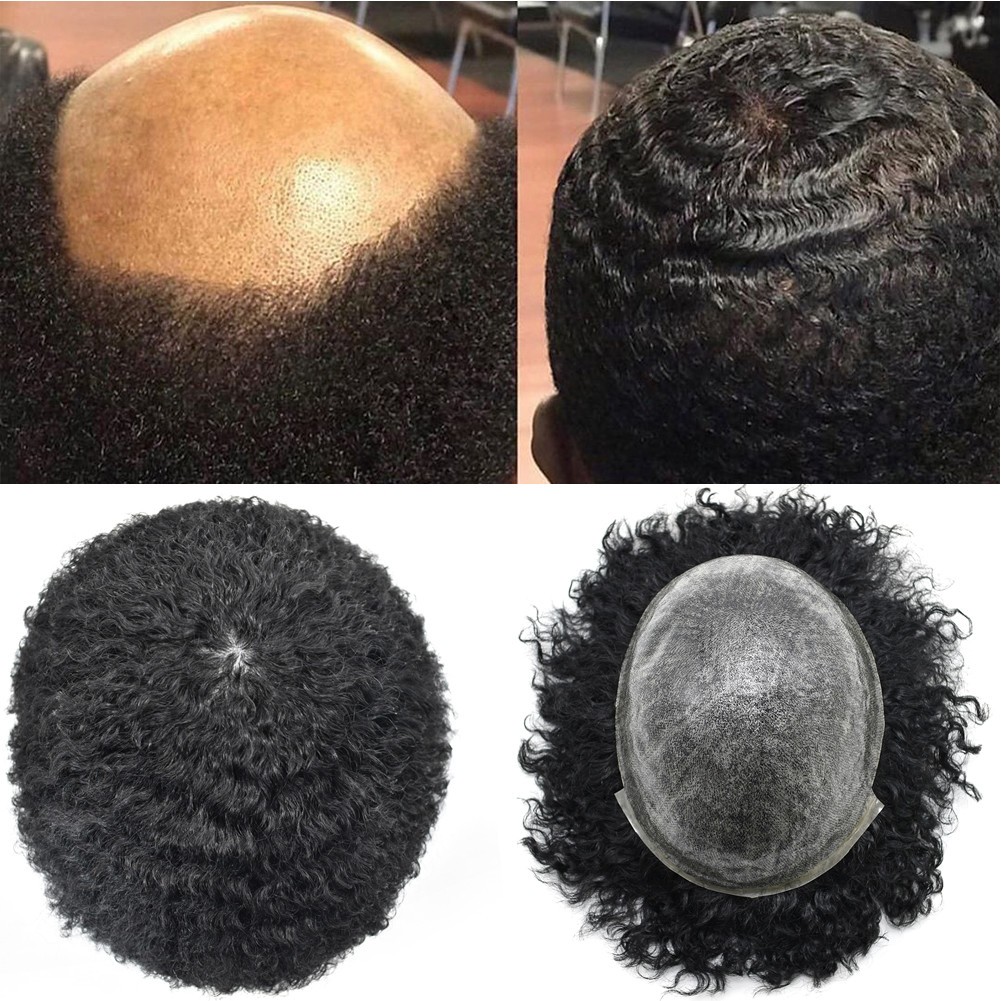 Man Weave Hair Units for Blackmen PU Injection Afro Mens for African American