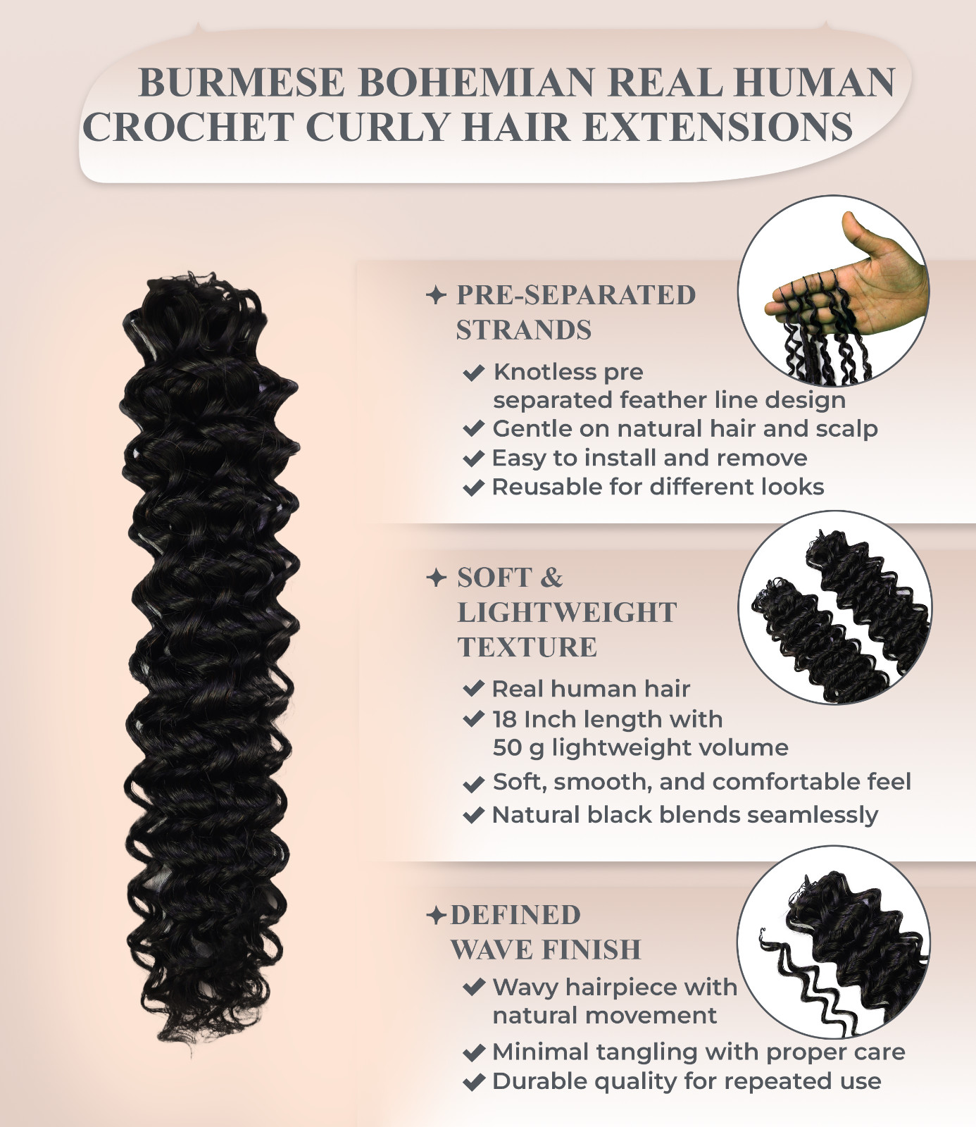 LUXLUXE Water Wave Braids Pre Looped Long Human Hair Extensions 40 Strands