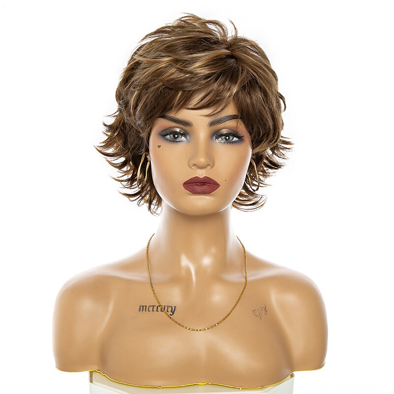 Short Shag Capless Wavy Layered Synthetic Hair Wigs for Women Daily Wigs