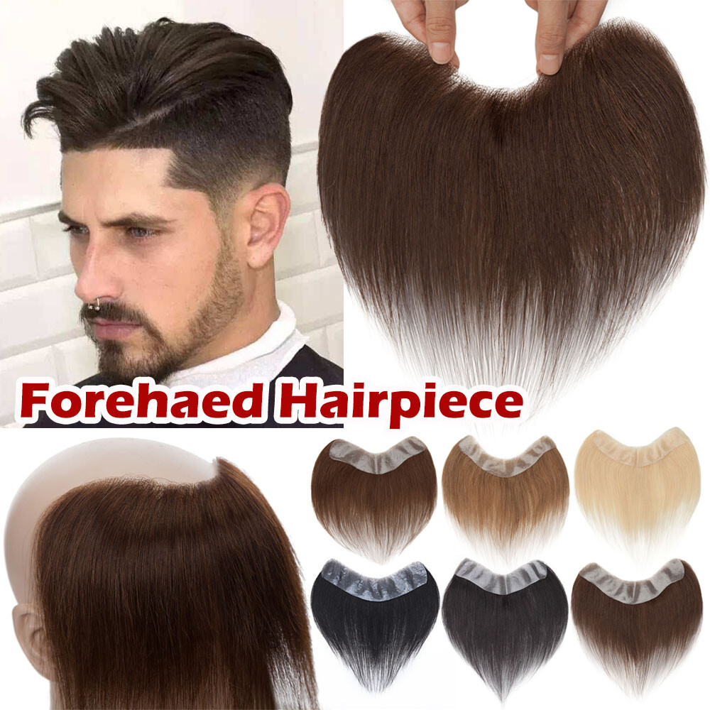 Men Toupee Wig Human Hair Replacement System Forehead Hairline PU Skin Hairpiece