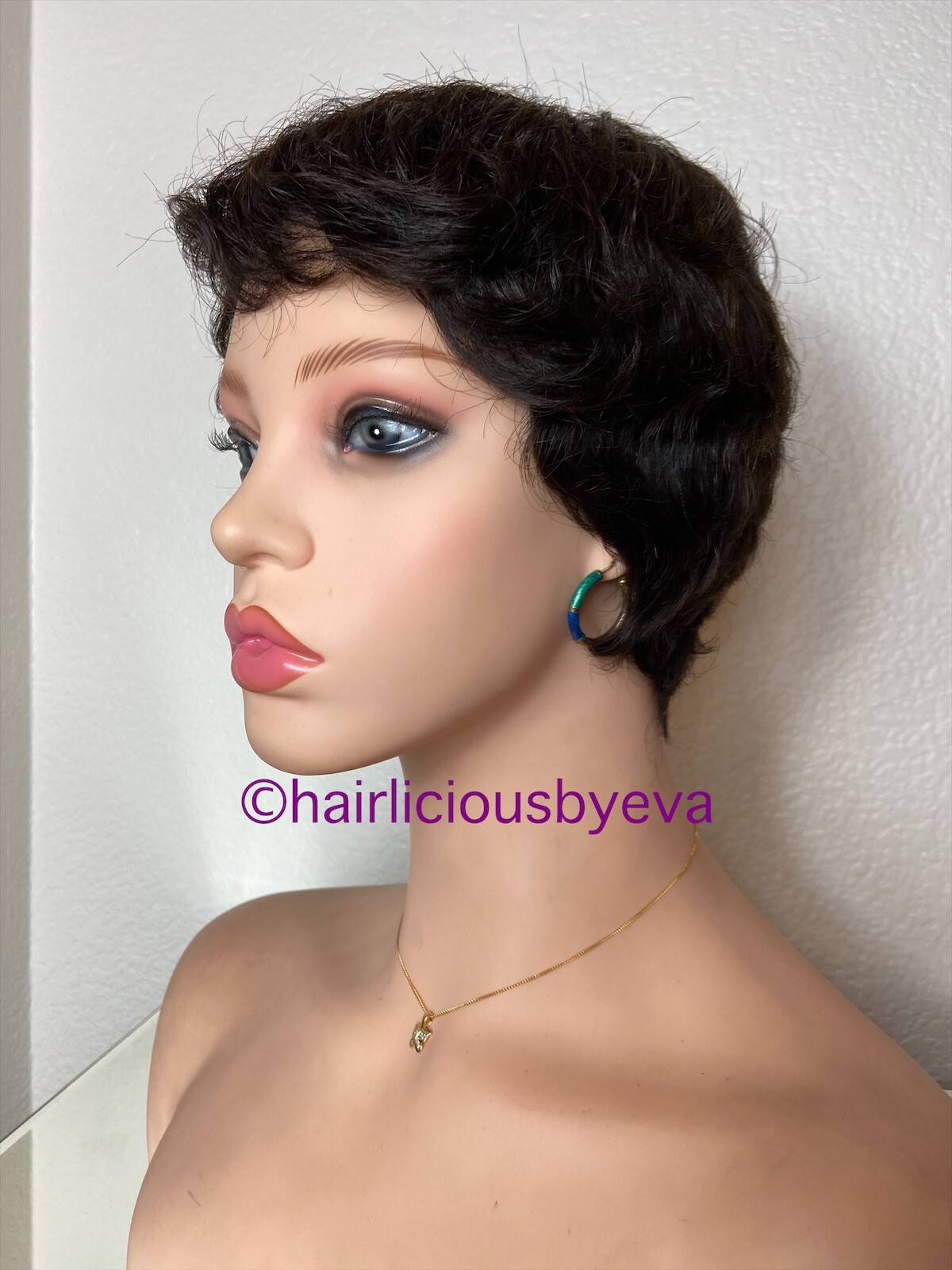 Human Hair Short Pixie Wig Buzz Cut Curly Dark Brown Color 2