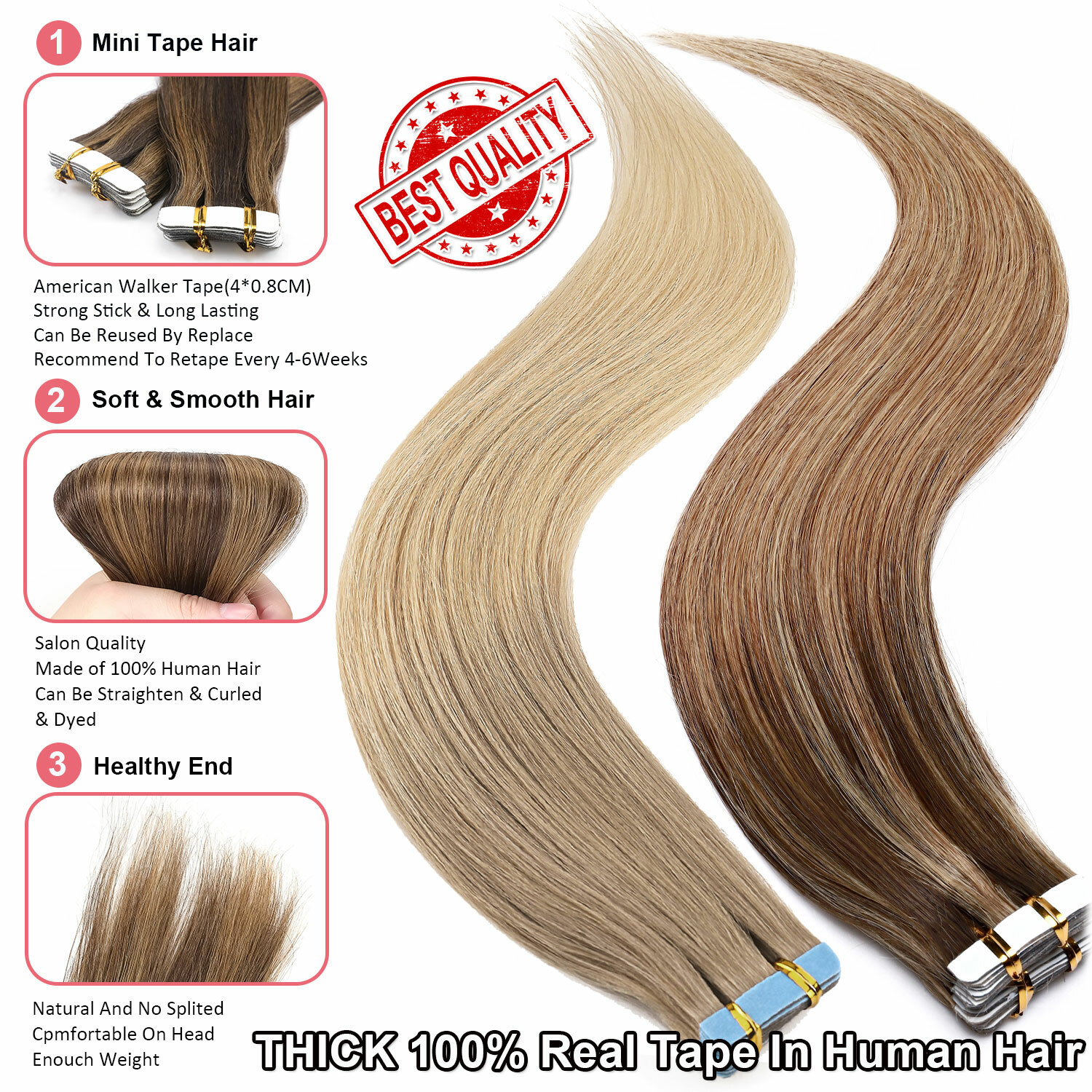 CLEARANCE 100% Real Remy Thick Tape In Human Hair Extensions Skin Weft Full Head