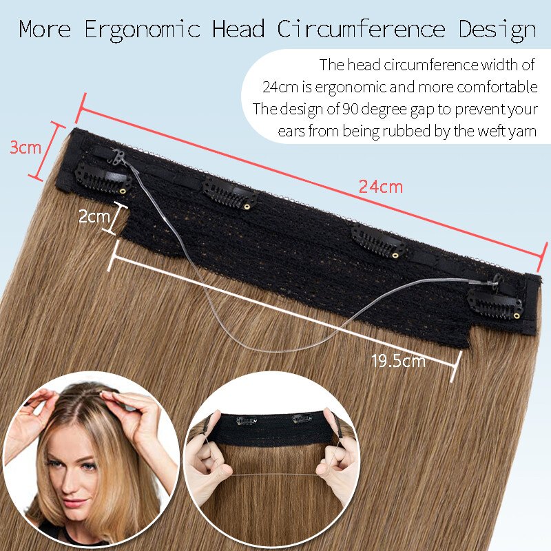 Invisible Ring Clip in Wire Fish Line Weft Remy Human Hair Extensions Hairpiece