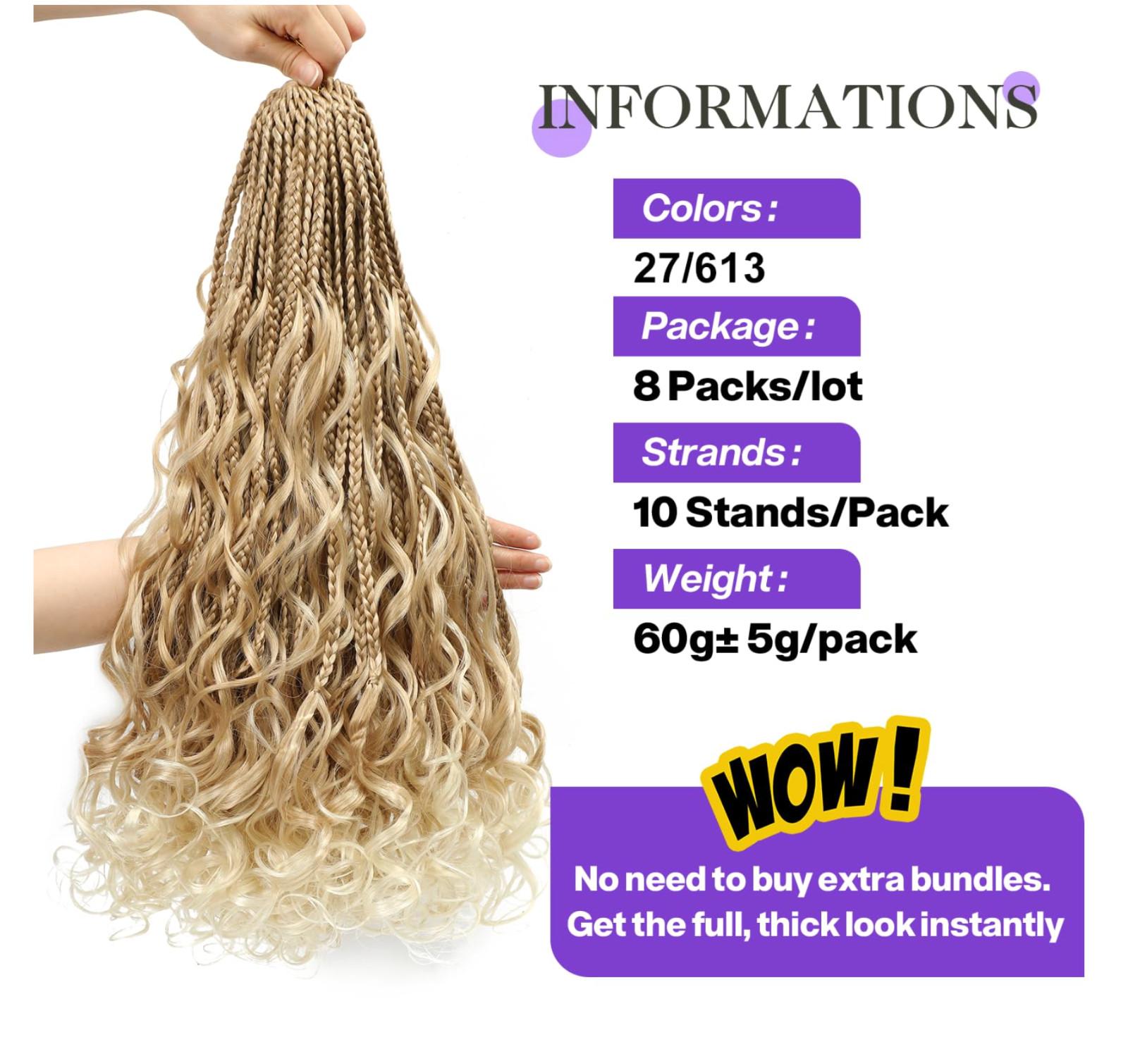 Pre-Looped Crochet Braids 8 Packs T27/613 24inch