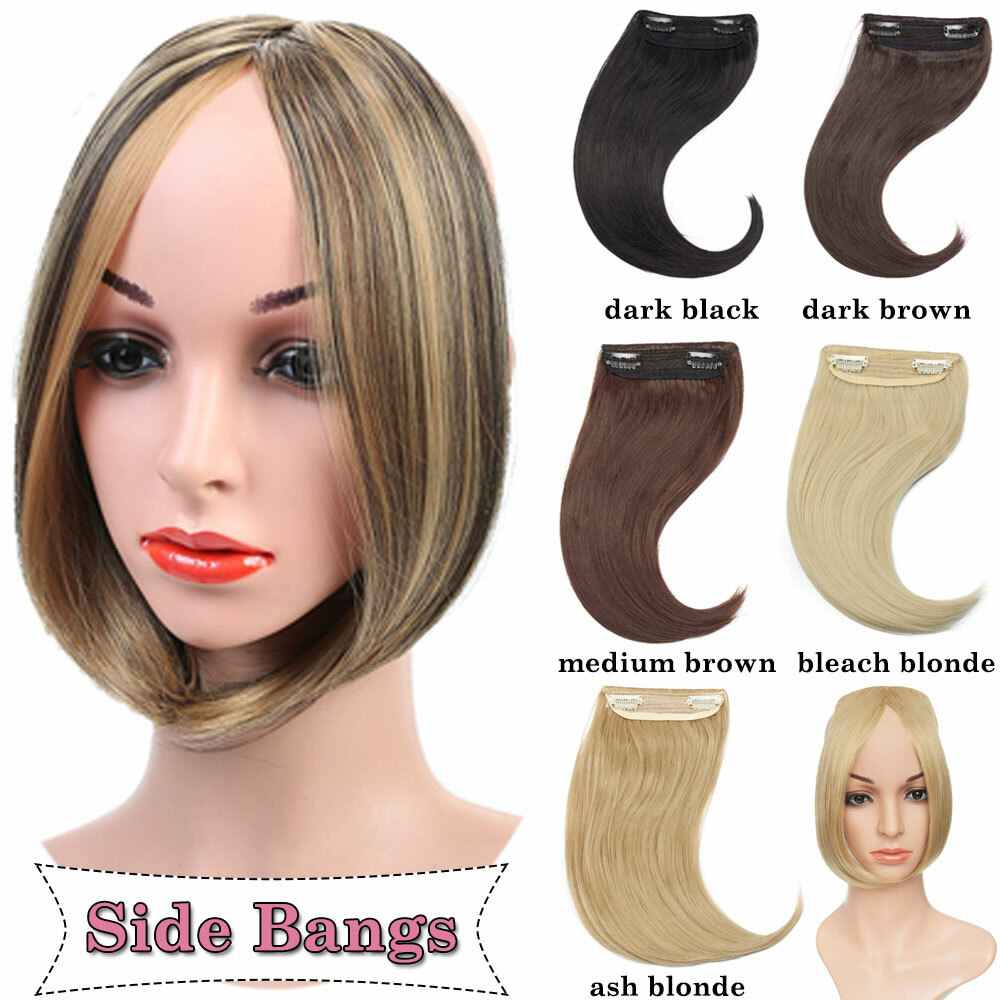 100% Real Clip In Synthetic Straight Side Bangs Fringe Hair Extensions Soft Hair