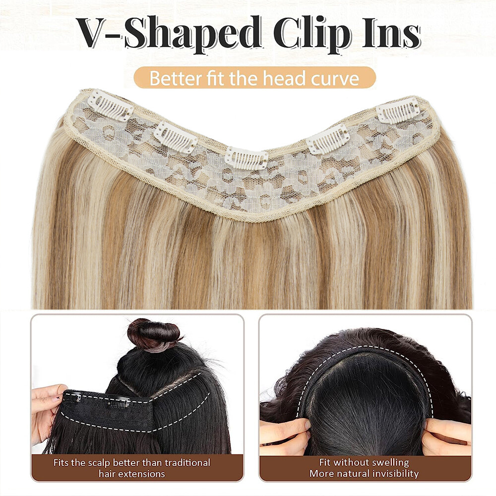 Women One Piece Real Clip in Remy Human Hair Extensions Full Head Straight Ombre