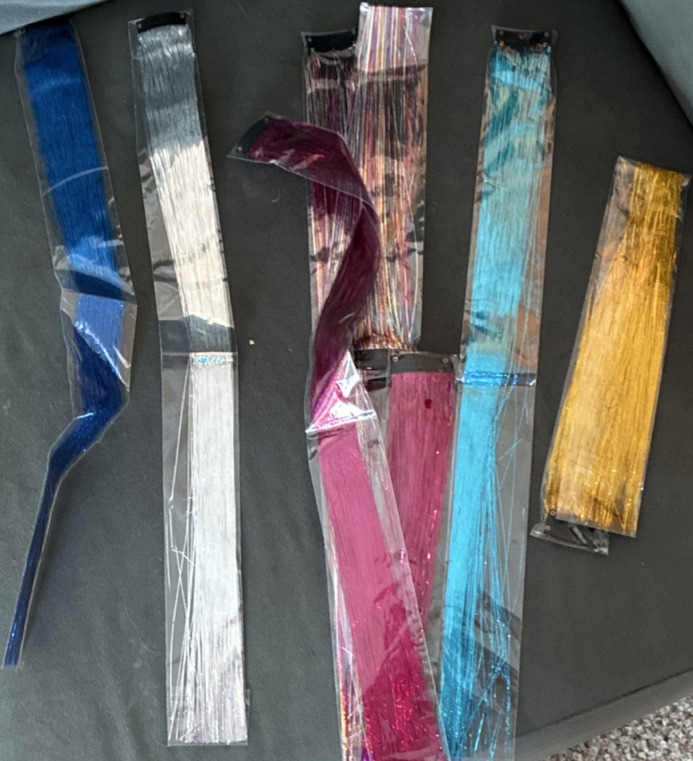 6pc Clip-In Synthetic Straight Colored Hair Extensions 21-30in Blue Pink Purple