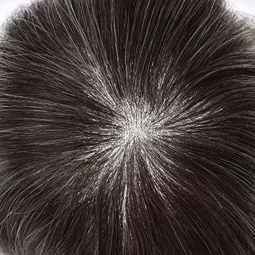 Mens Toupee Thin Skin V-Loop Hairpiece 0.03mm Poly PU Gray Hair Replacement