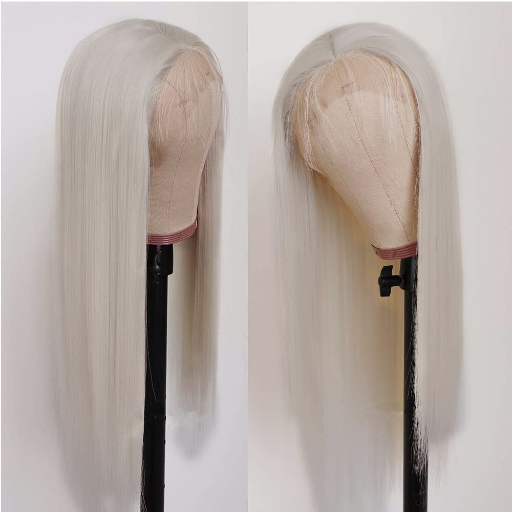 Women Glueless Synthetic Lace Front Wig Straight White Heat Resistant Hair Wigs