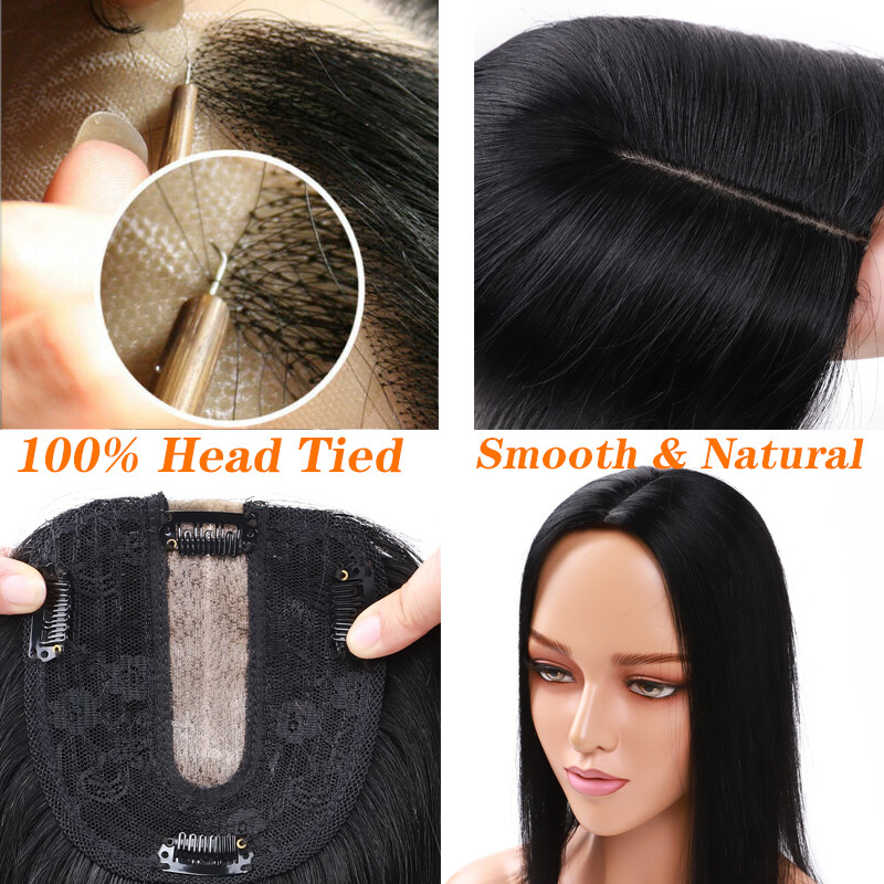 Clip in Topper Hairpiece Woman Toupee Virgin Human Hair Silk Base Lace Highligh