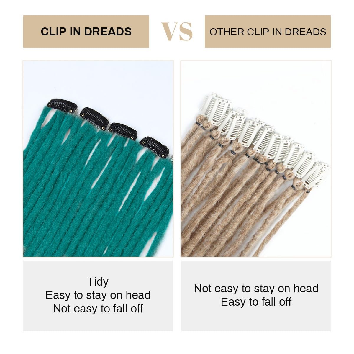 Lounoke 20 Strands 5 Clips In Dreadlock Extensions, 24 inch Teal Green Synthe