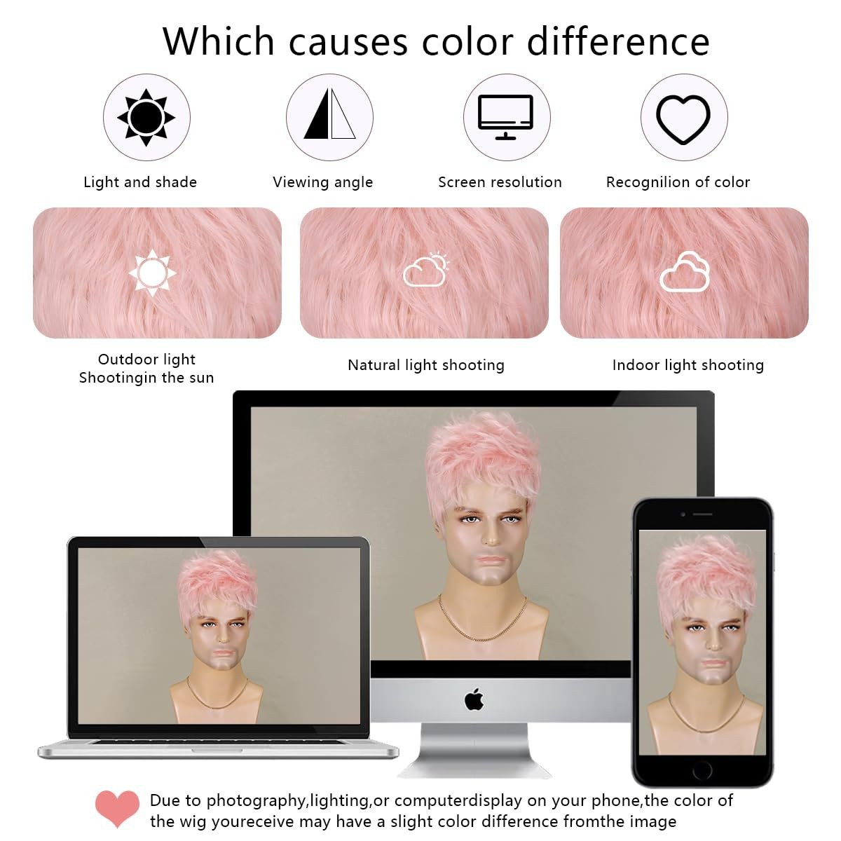 Unisex 6in Short Pink Wig Heat Resistant Synthetic Cosplay Party Wig