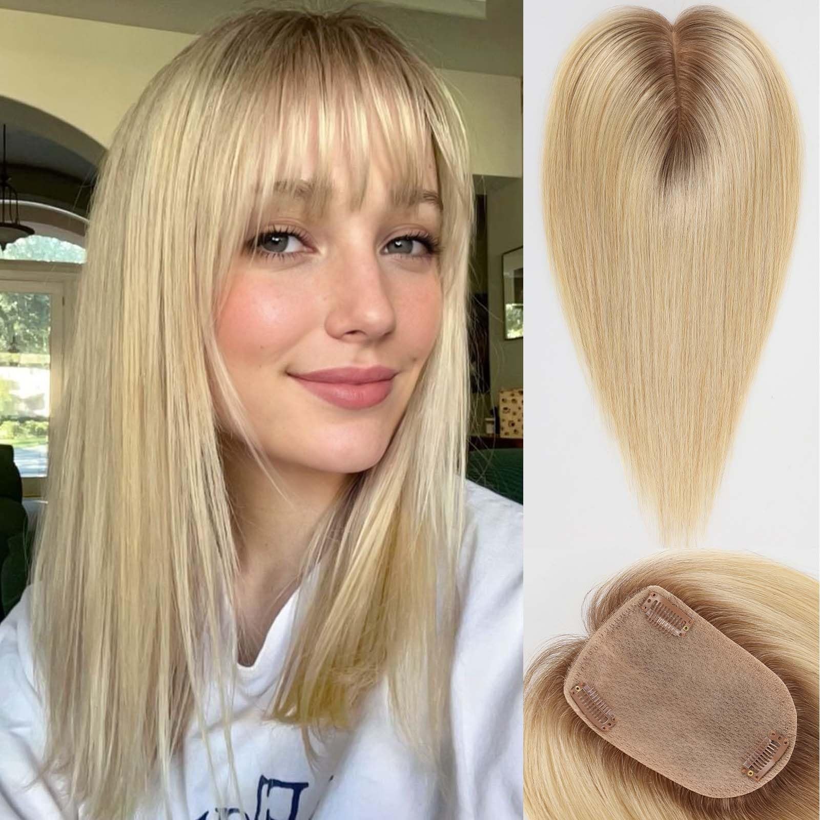 Starluck Human Hair Toppers For Women Real Human Hair Bangs 4 5.5 Inch Base 12