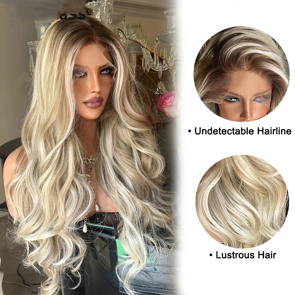 Highlight Grey Coral Gold Ash Blonde 100% Human Hair 13×4 Lace Front Wig