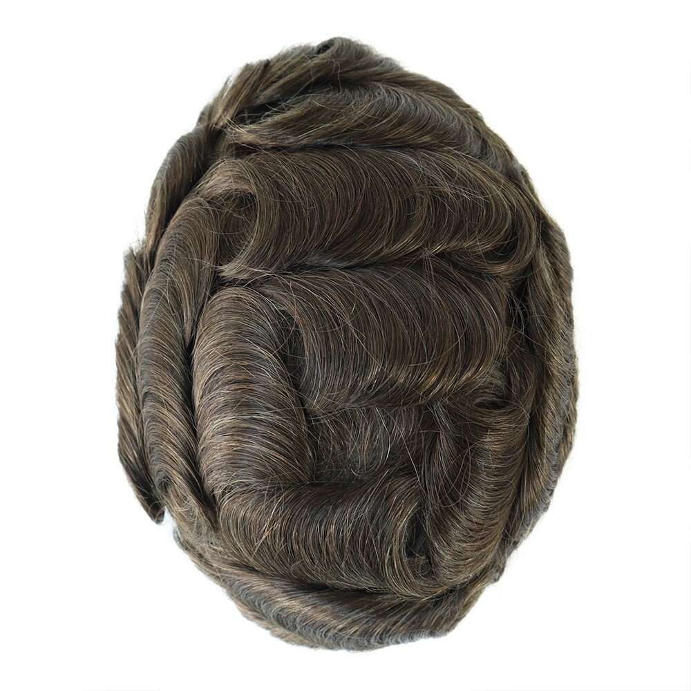 Mens Human Hair Replacement System 0.05mm Thin Skin BIO Toupee Hairpieces #4ASH