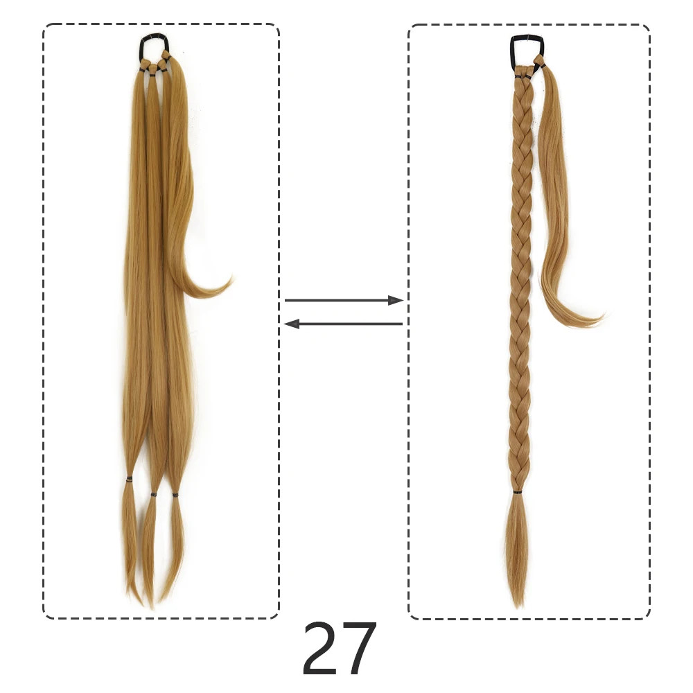 Synthetic Braided Ponytail Hair Extensions Natural Long Black Blonde Hairpiece