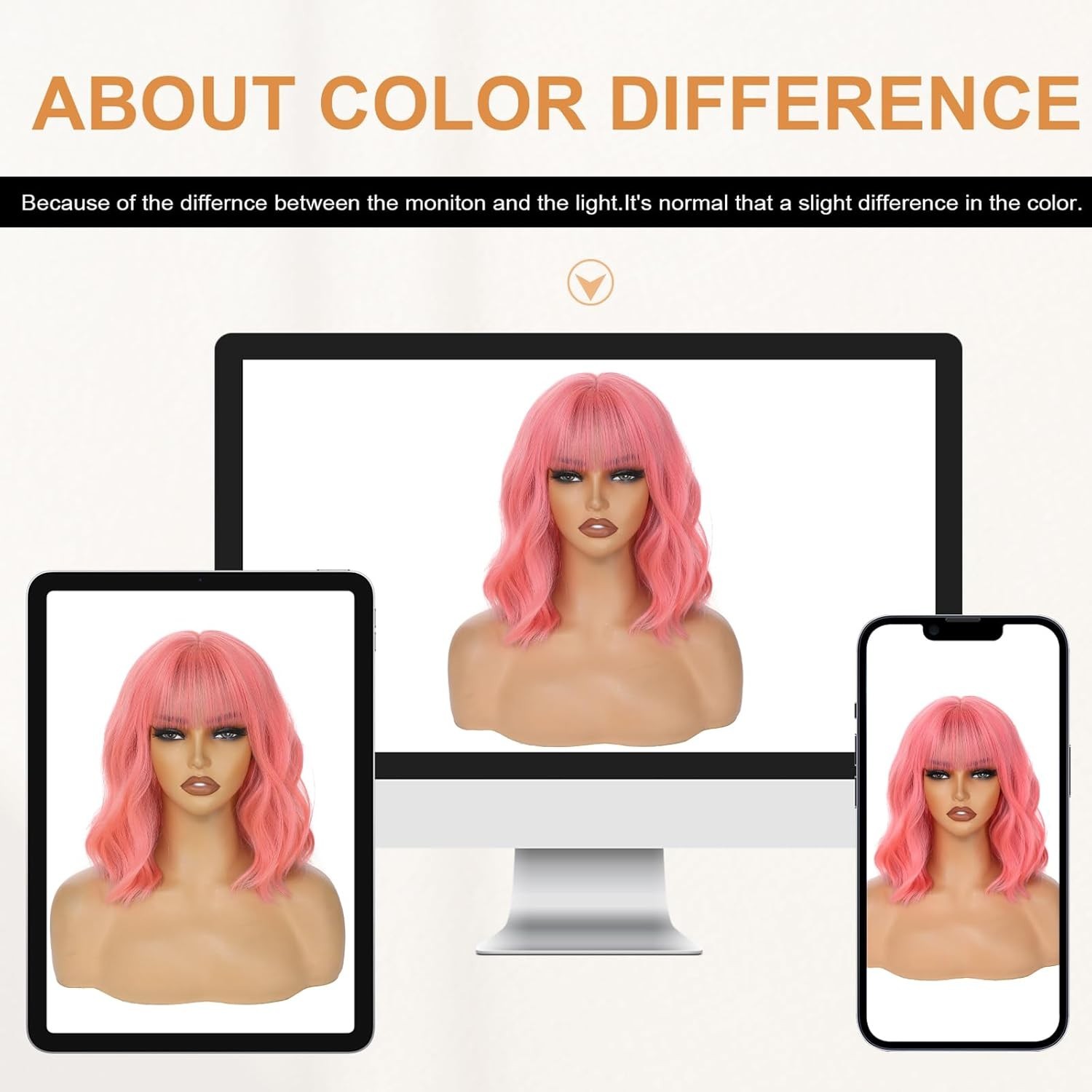 14″ Pastel Pink Wavy Bob Wig for Women Cosplay Party 166E424736