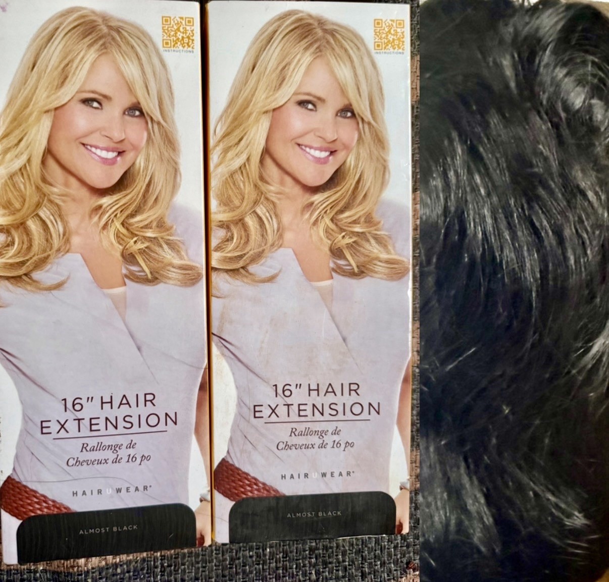 Hair2Wear Christie Brinkley Collection 16”Hair Extension-ALMOST BLACK~Lot of 2