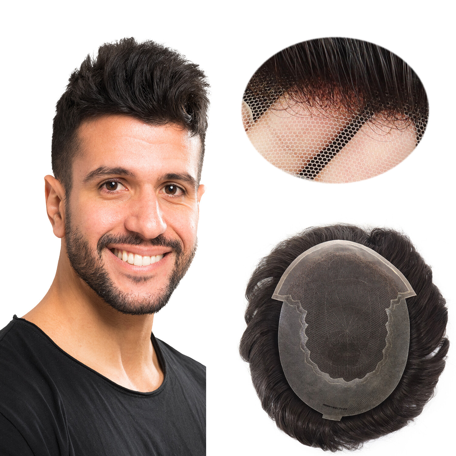 Mens Toupee Hairpiece Human Hair LACE Thin Skin Basement Wigs Replacement System