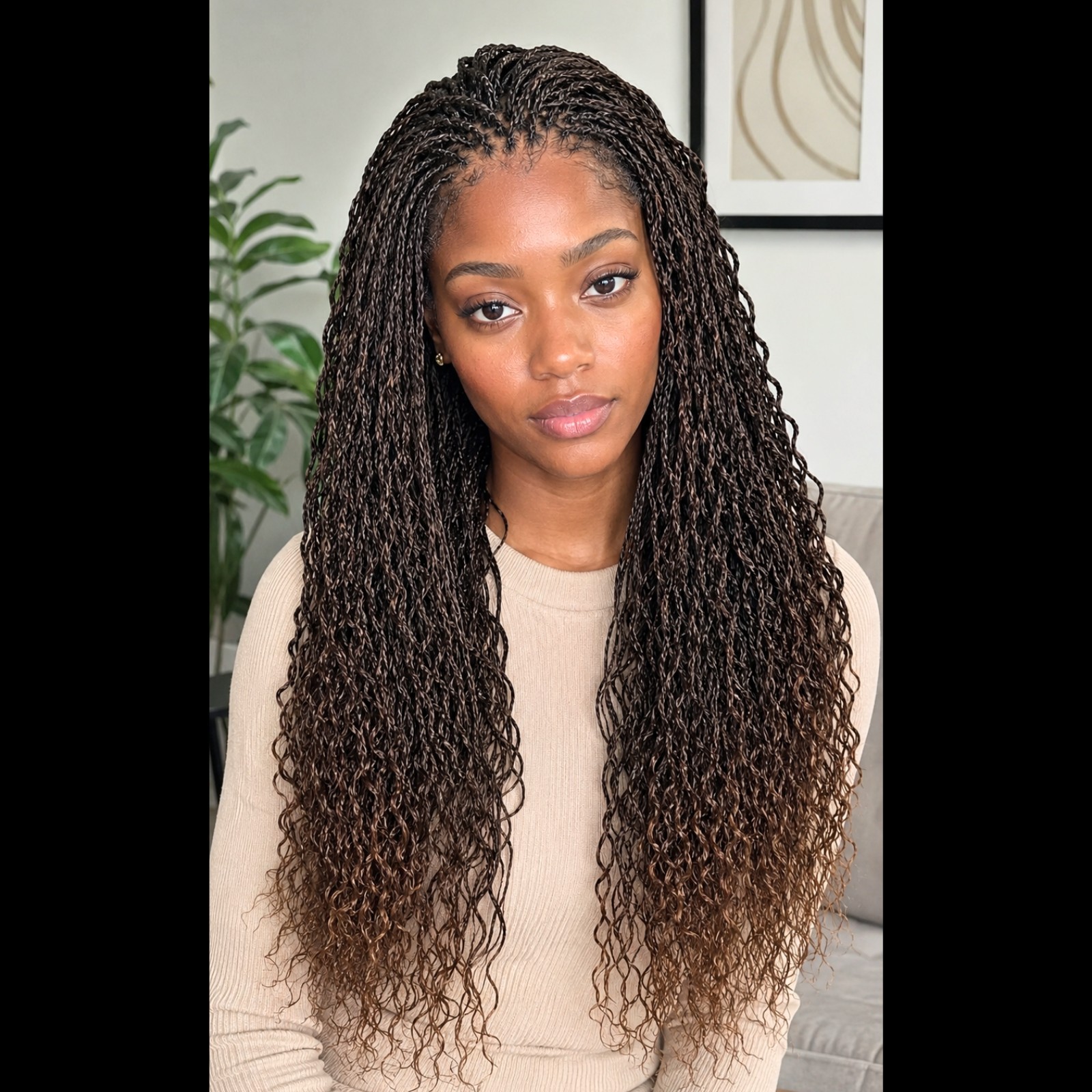 Braided Wig Micro Boho Braids 2/30 Ombre Handmade Full Lace Glueless 26″ Long