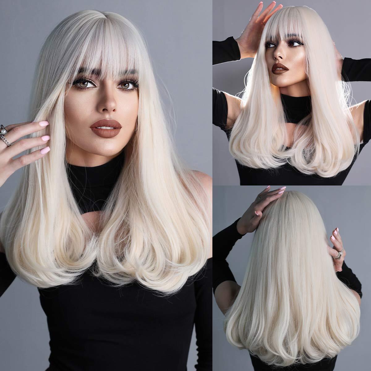Long Curly Hair Wig with Bangs Wig Natural Synthetic Wigs Heat Resistant Hair