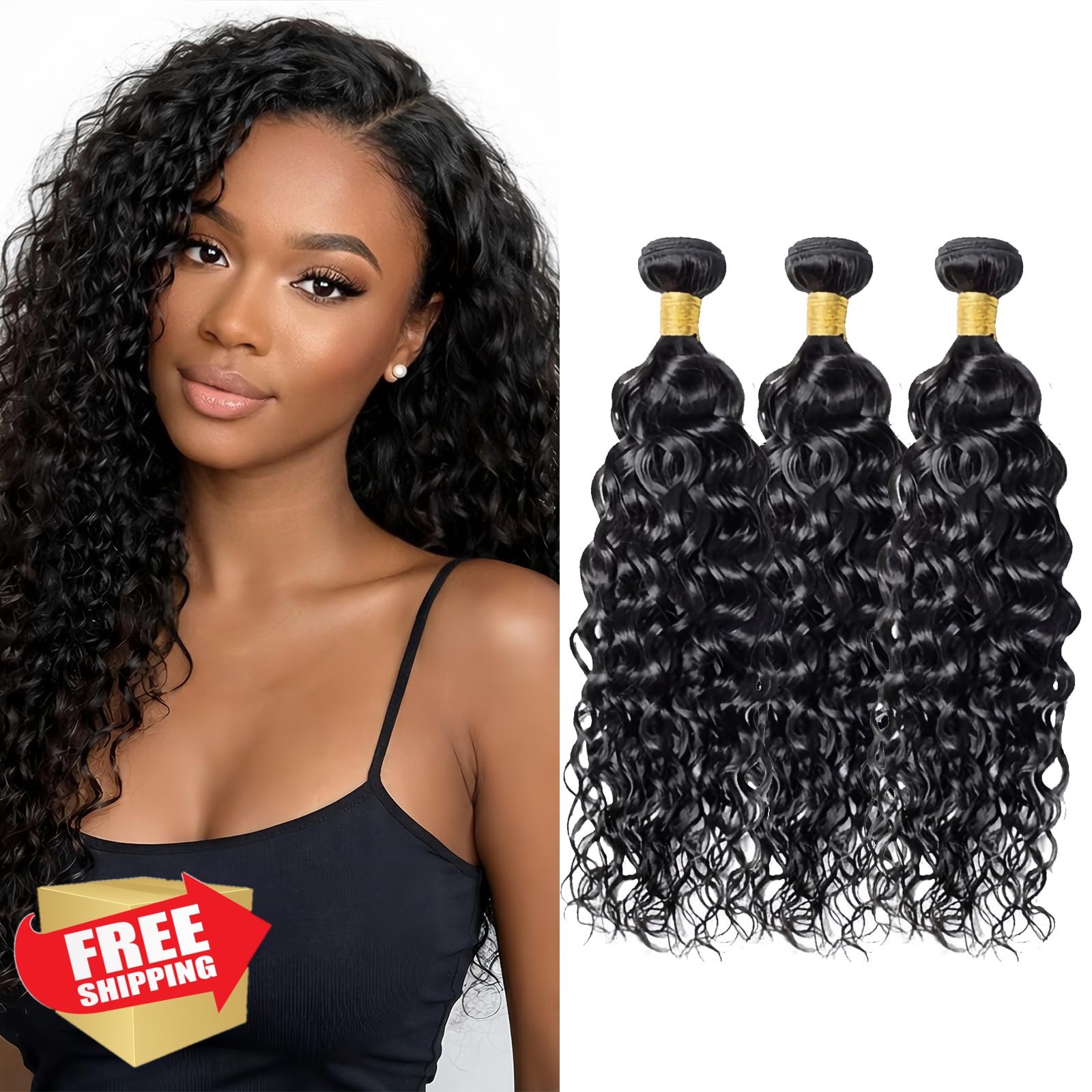 LUMWAV 1B Natural Black Jerry Curly Bundles 14-18 In
