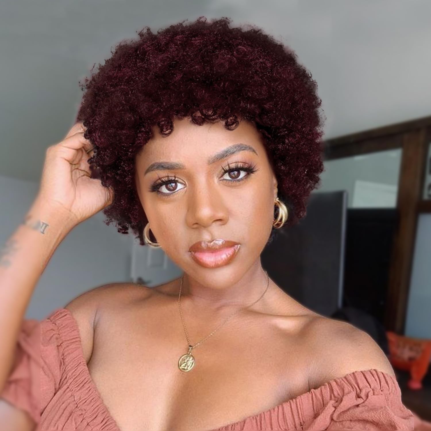 Wiger Short Curly Afro Wigs Human Hair For Black Women Kinky Curly Wigs 99J