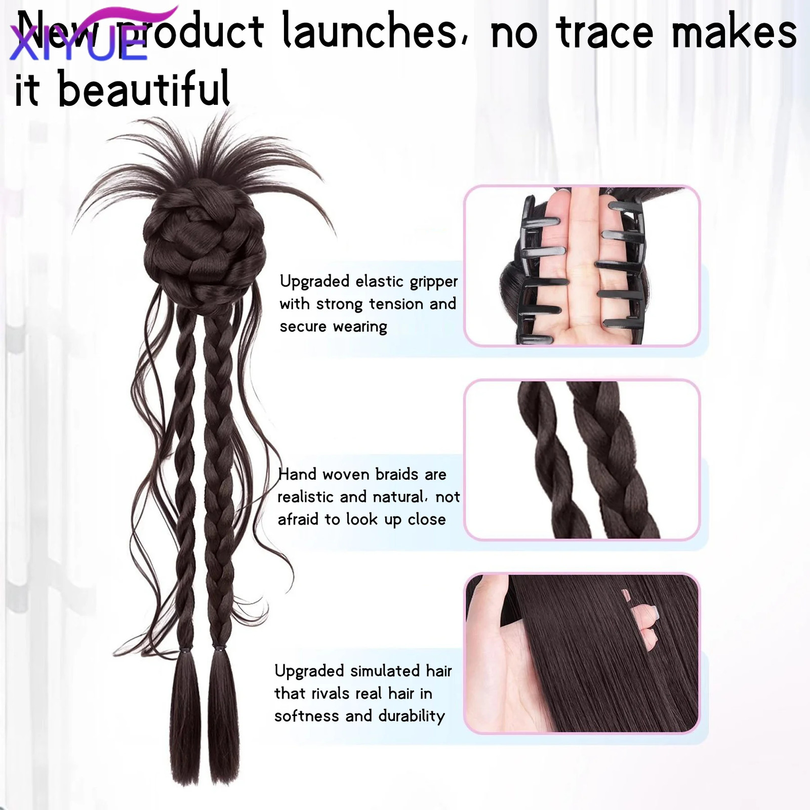 Natural Flower Bud Twist Braid Hair Claw Clip On Synthetic Hair Extensions For