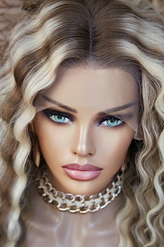 22 Inch Ombre Highlight Blonde Deep Wave Wig 100% Human Hair 13×4 Lace Front Wig