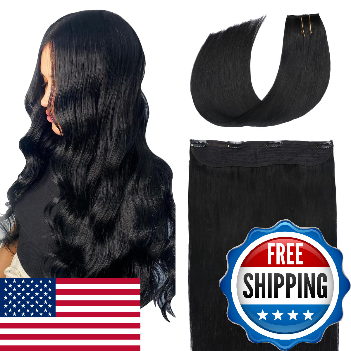 SURNEL Wire Hair Extensions, Jet Black 65g 14 Inch, Invisible Wire Extensions Re