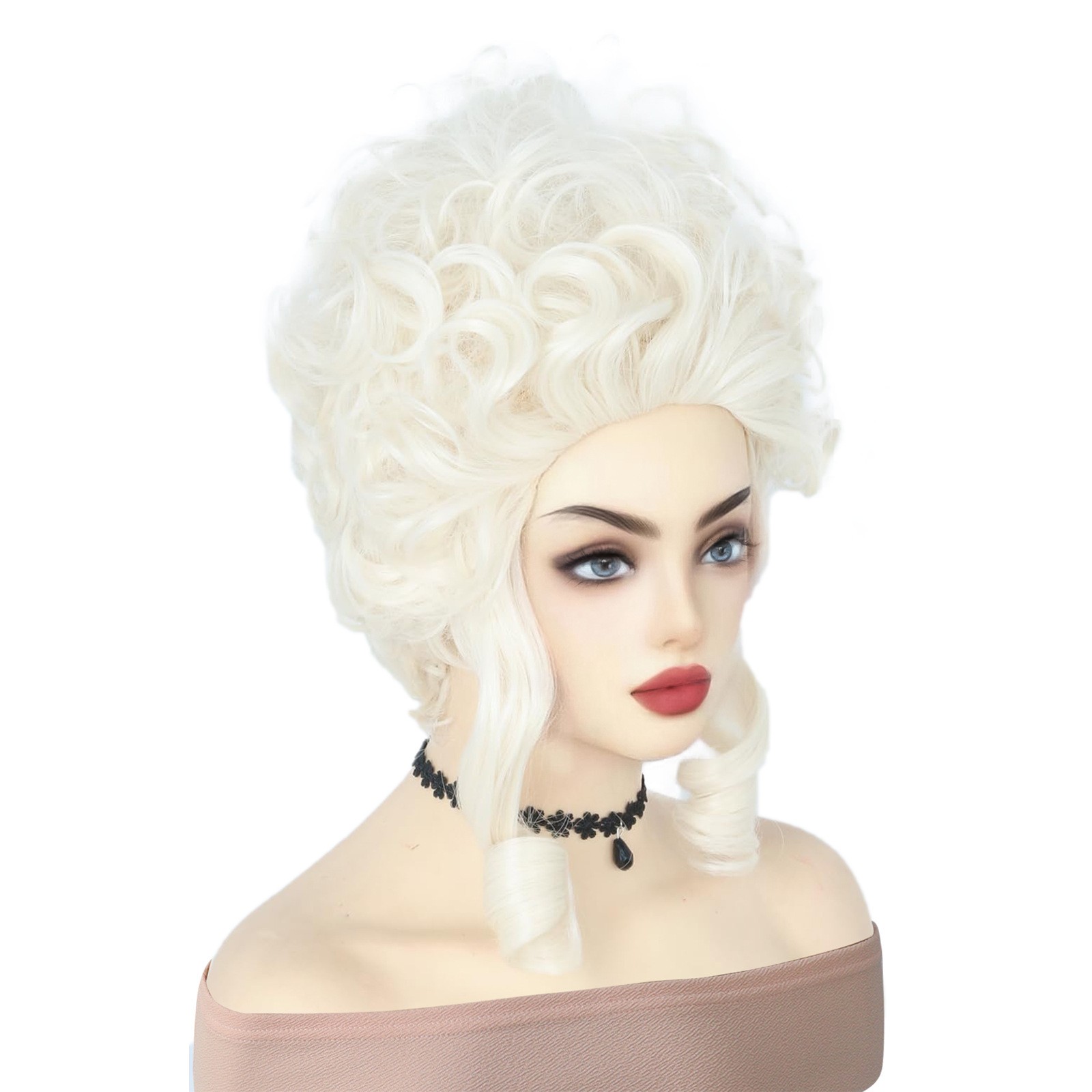 Marie Antoinette High Pouf White Wig Side Ringlets Synthetic Rococo Costume