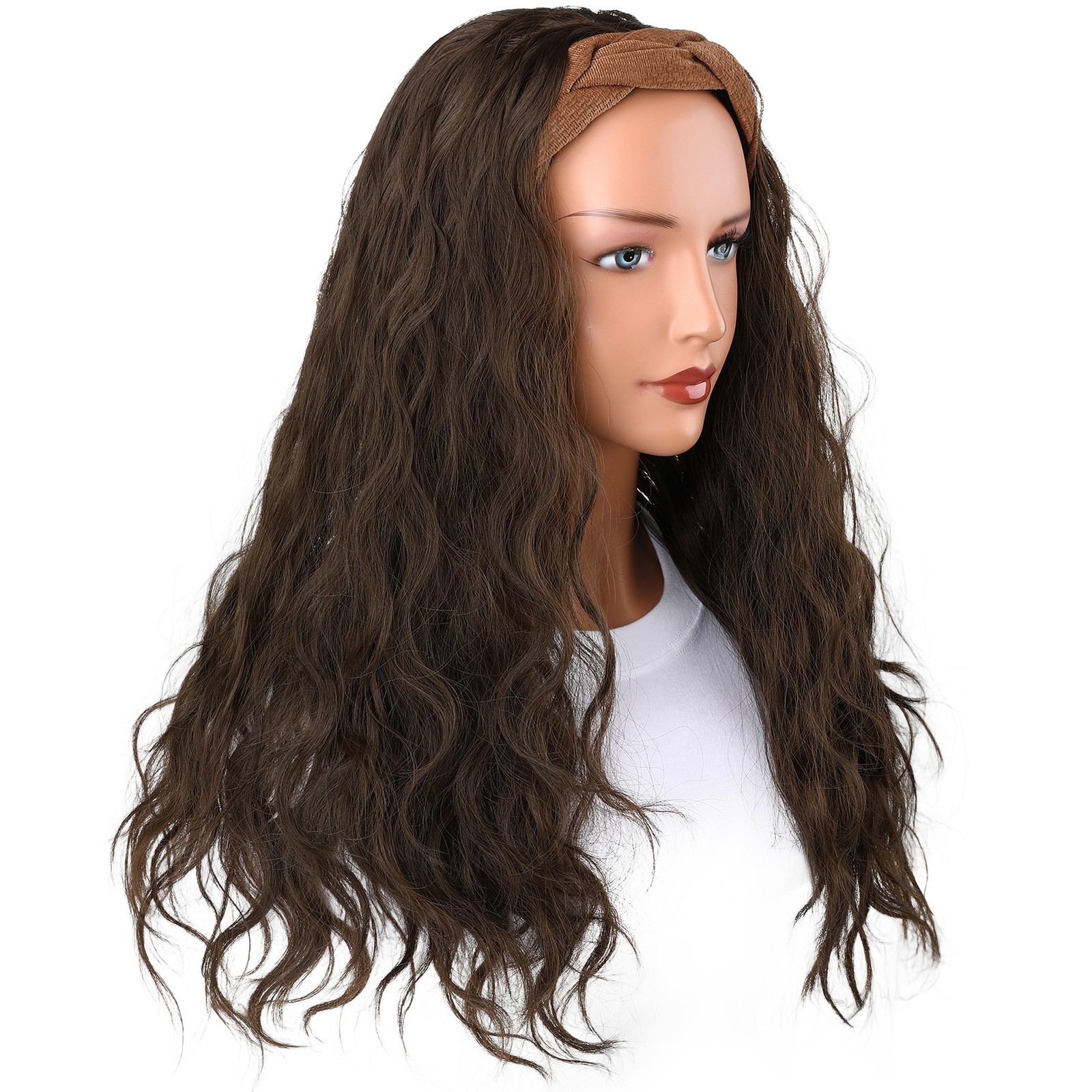 Realistic Headband Wig Hair Topper Long Curly High Crown 24 Inch Half Wig Style