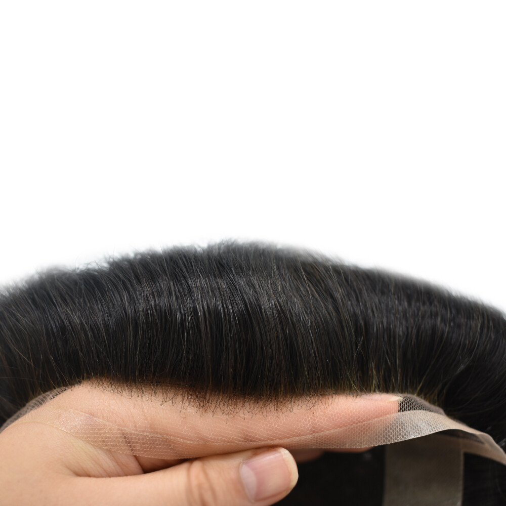 Mens Toupee Human Hair Replacement System French Lace Front Hair Piece