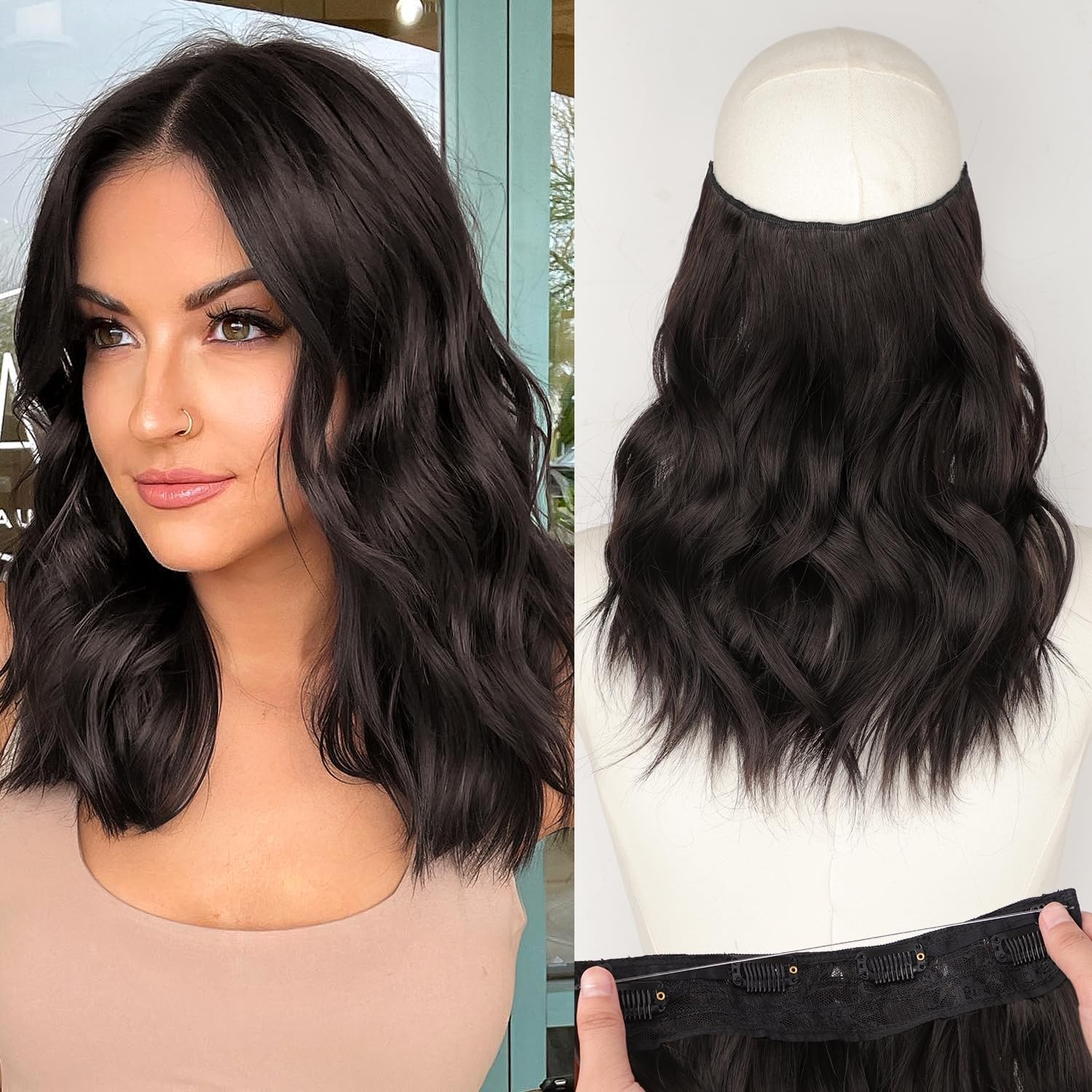 Invisible Wire Hair Extensions Rich Dark Brown 12 Inch