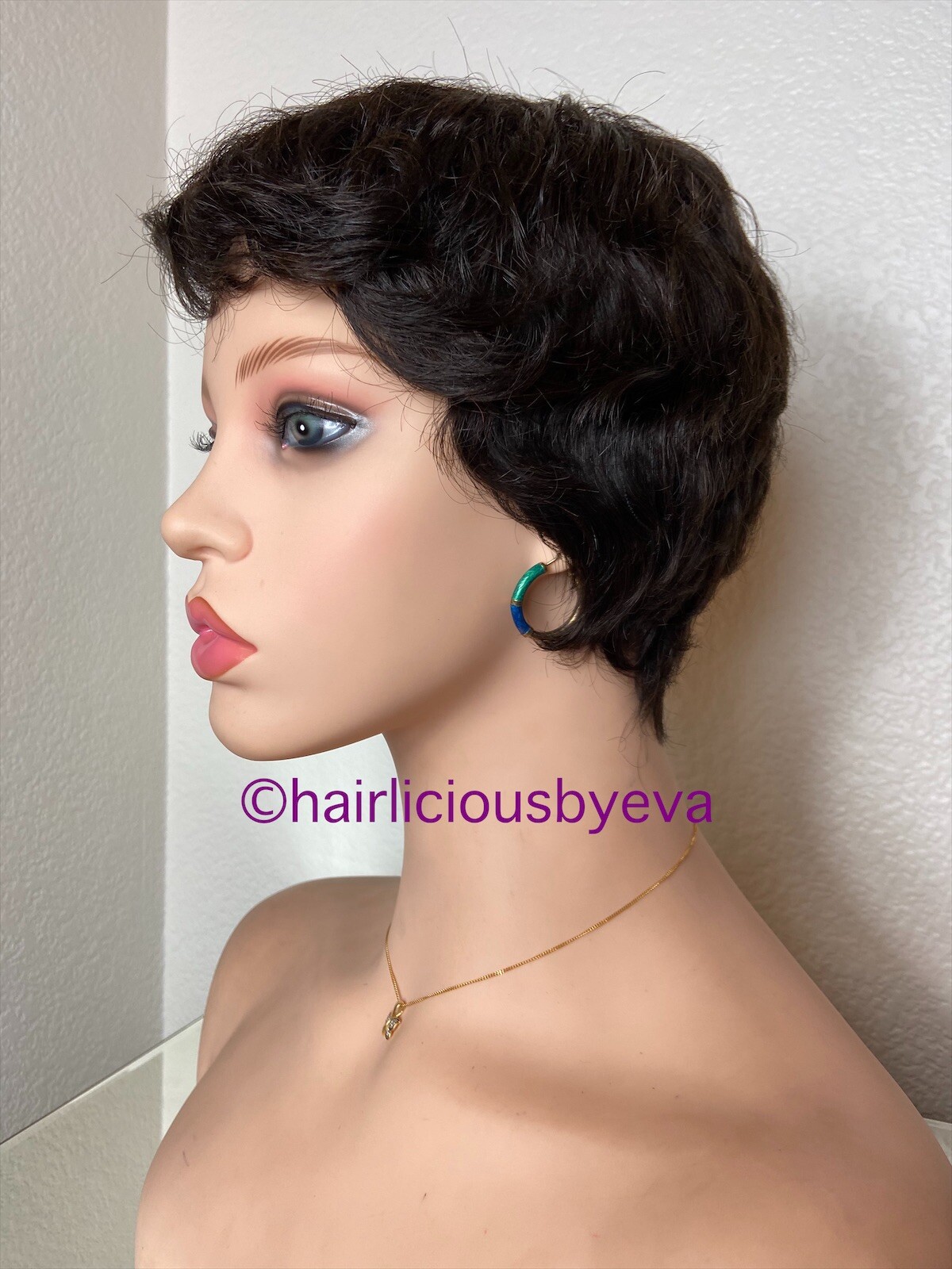 Human Hair Short Pixie Wig Buzz Cut Curly Dark Brown Color 2
