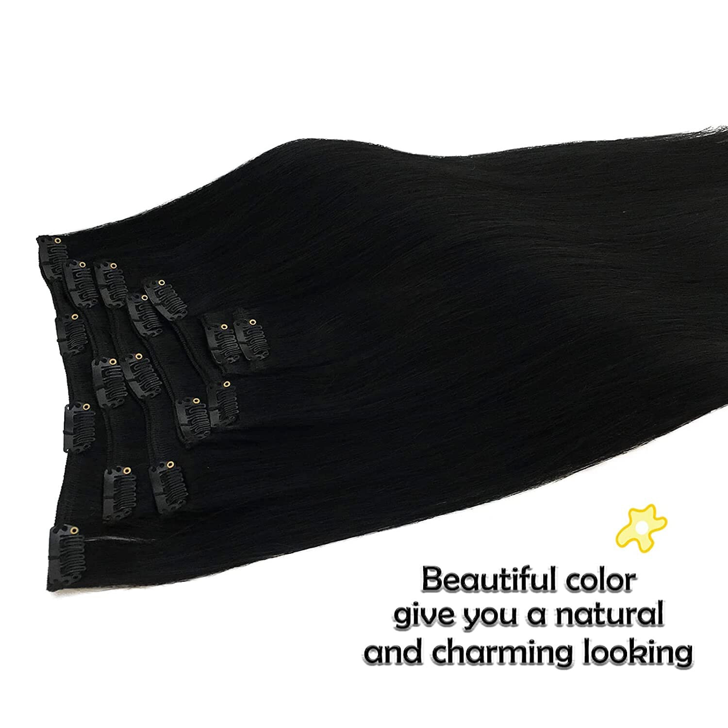 Clip in Hair Extensions Real Human Hair Durable Clip-on Sewn Wefts Hair 8pieces