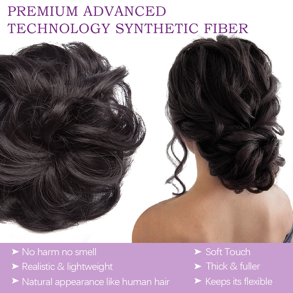 Curly Messy Bun Hair Piece Scrunchie Natural Updo Extensions Real as human THICK